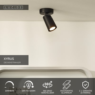 Lucide XYRUS - Deckenstrahler - Ø 9 cm - LED Dim to warm - GU10 - 1x5W 2200K/3000K - Schwarz